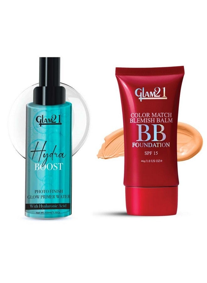 Glam 21 Glam21 Hydra Boost Glow Primer Water, 100ml + Color Match BB Foundation, Medium Tan-30gm | Oil Control, Hyaluronic Acid, SPF15 |Long-Lasting Daily Makeup Kit |Combo Pack Of 2 - Image 1