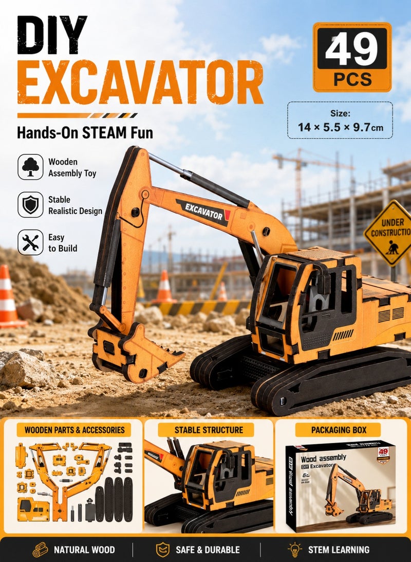Saudi Select Engaging 3D Wooden Puzzle Excavator Toy - Hands-On STEM Learning & Fun Assembly Model Kit - Image 1