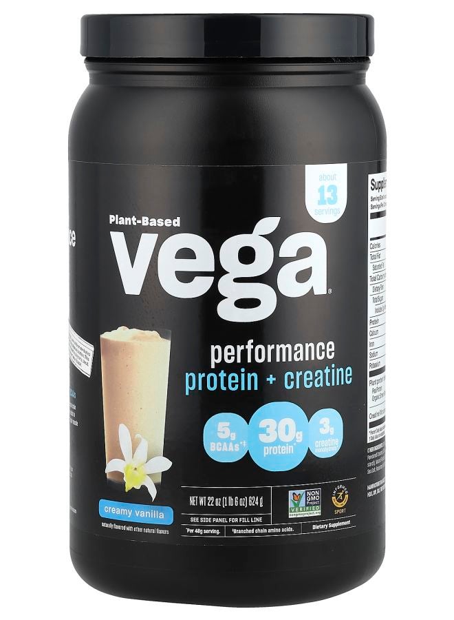 Vega Plant-Based Performance Protein + Creatine Creamy Vanilla 1 lb 6 oz (624 g) - Image 1
