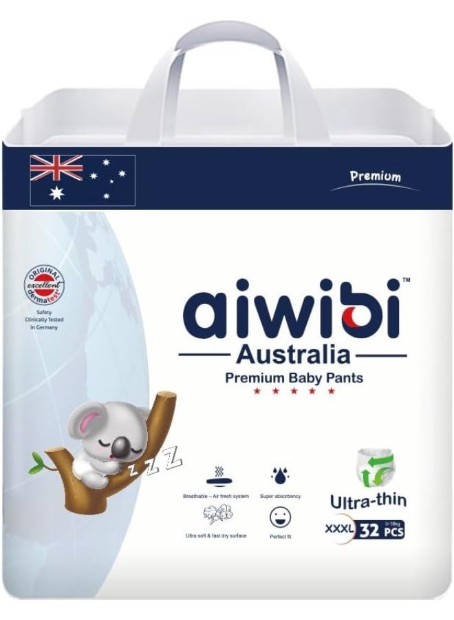 aiwibi Premium Baby Diaper Pants Size 7 XXXL, 32 Pcs, 18kg+, Ultra-Thin Soft Disposable Nappies - Image 1