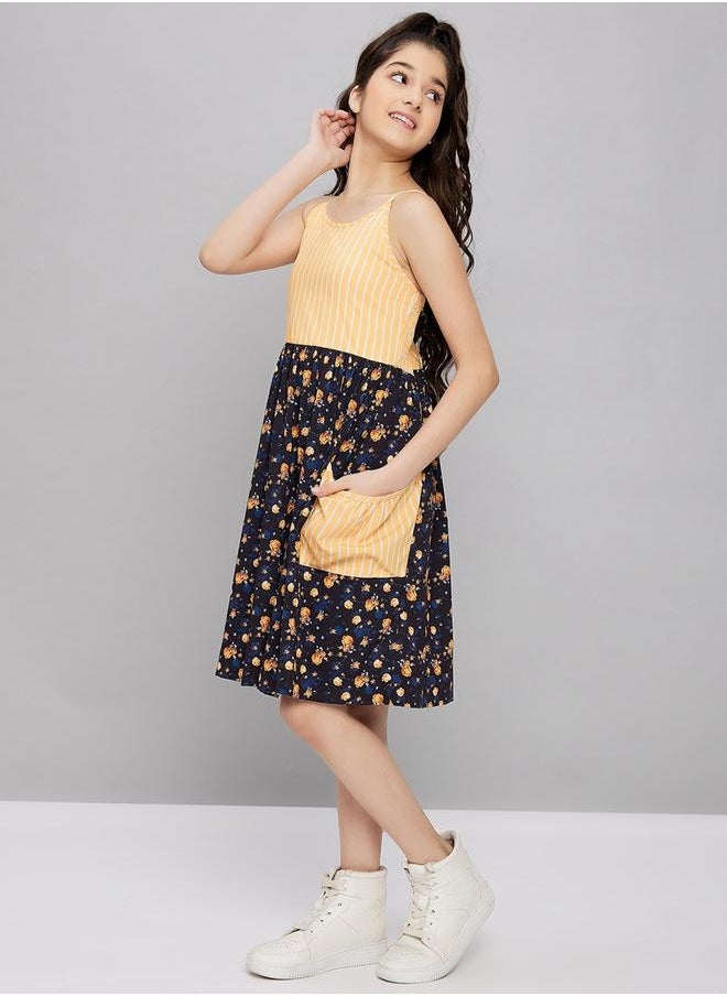 Stylo Bug - Striped Printed Strappy A-Line Dress by Styli - Image 1