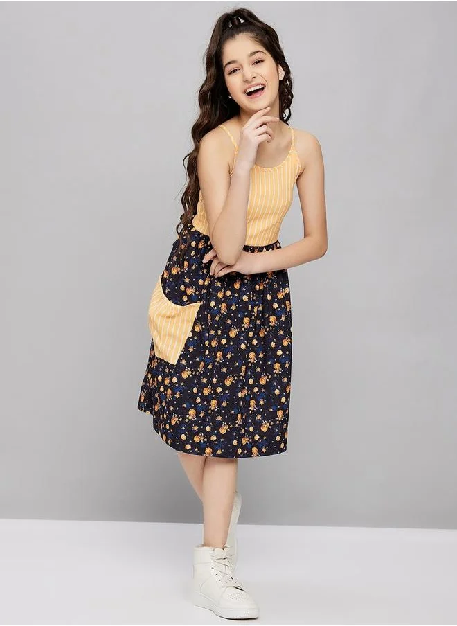 ستايلو بج Striped Printed Strappy A-Line Dress by Styli