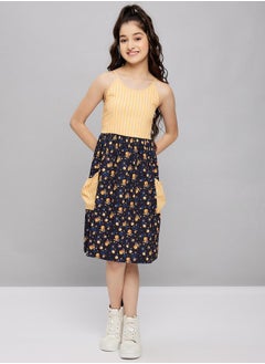 Striped Printed Strappy A-Line Dress by Styli