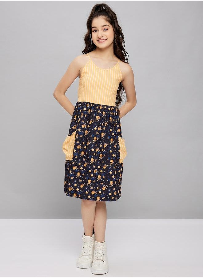 Stylo Bug - Striped Printed Strappy A-Line Dress by Styli - Image 1