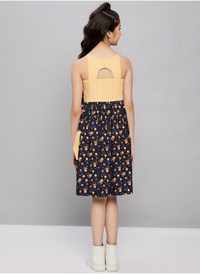 Stylo Bug - Striped Printed Strappy A-Line Dress by Styli - Image 1