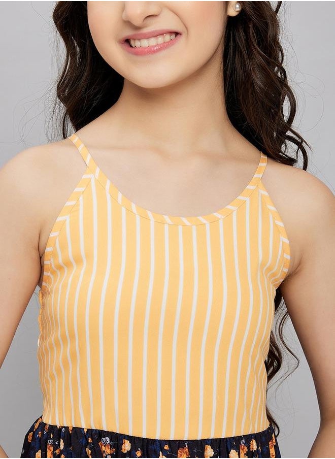 Stylo Bug - Striped Printed Strappy A-Line Dress by Styli - Image 1