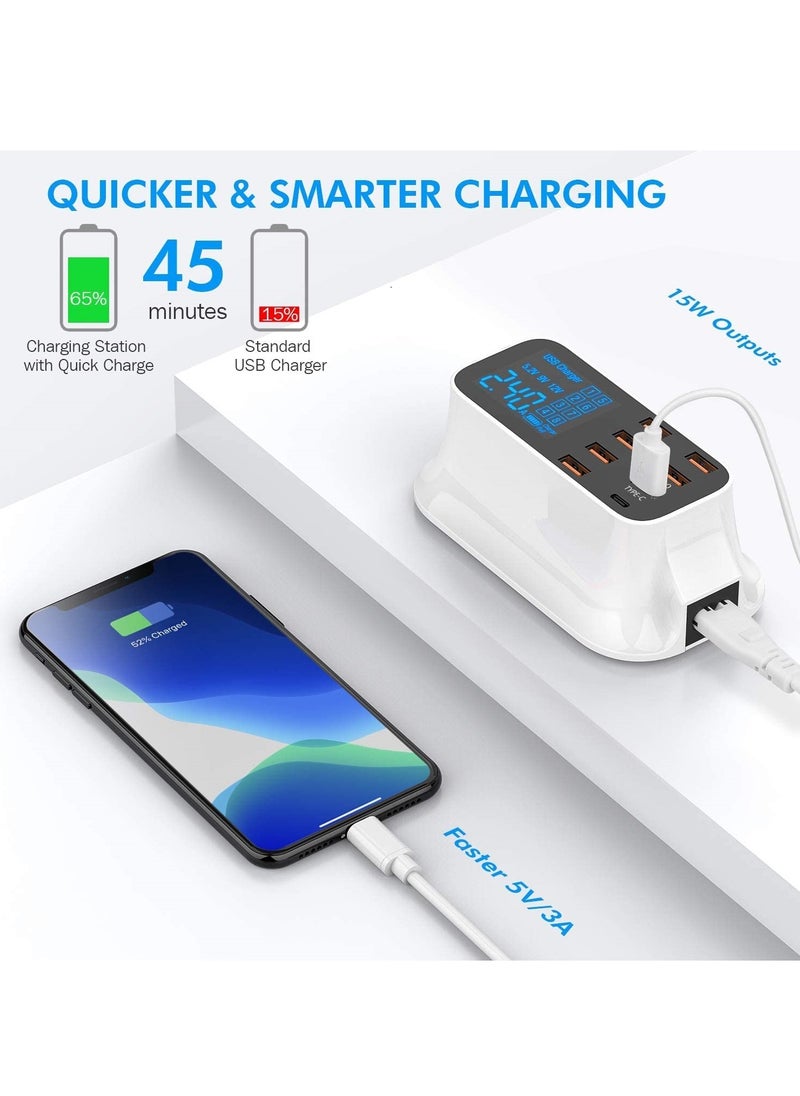 SYOSI - USB Charger, Multi Port USB Charger Charging Station with Quick Charge 3.0 USB Port, LCD Compatible with Smart Phone, Tablet and Multiple Devices… - Image 1