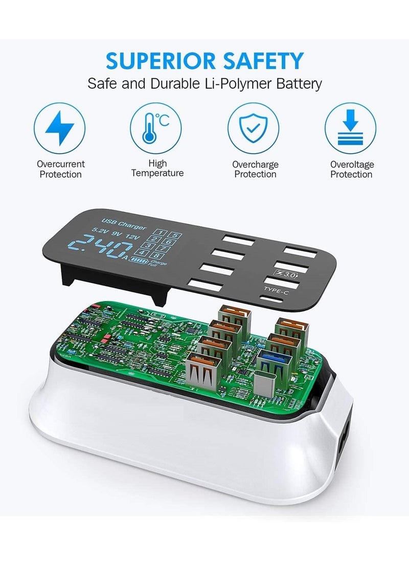SYOSI - USB Charger, Multi Port USB Charger Charging Station with Quick Charge 3.0 USB Port, LCD Compatible with Smart Phone, Tablet and Multiple Devices… - Image 1