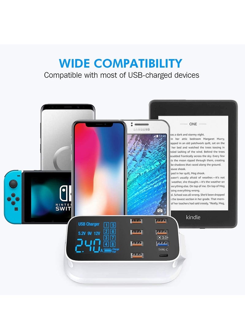 SYOSI - USB Charger, Multi Port USB Charger Charging Station with Quick Charge 3.0 USB Port, LCD Compatible with Smart Phone, Tablet and Multiple Devices… - Image 1