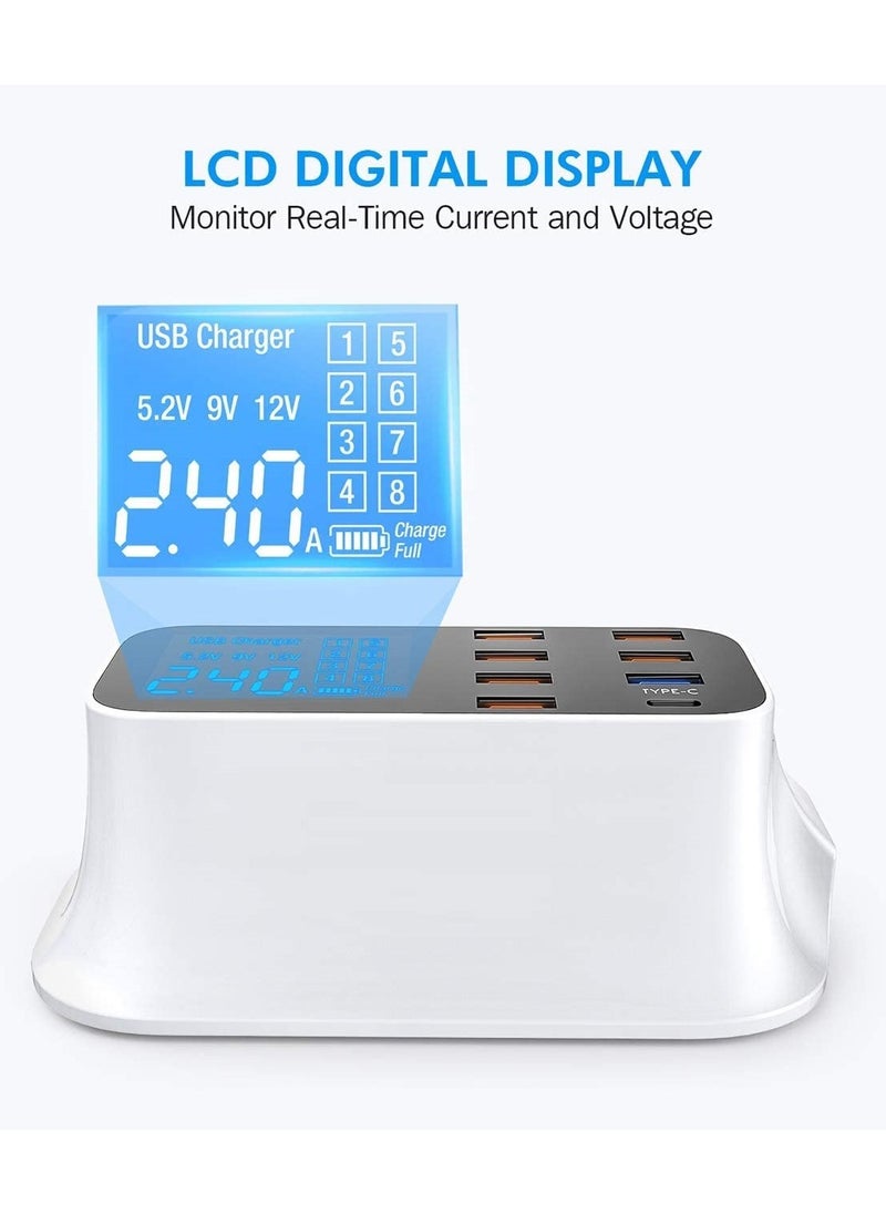 SYOSI - USB Charger, Multi Port USB Charger Charging Station with Quick Charge 3.0 USB Port, LCD Compatible with Smart Phone, Tablet and Multiple Devices… - Image 1
