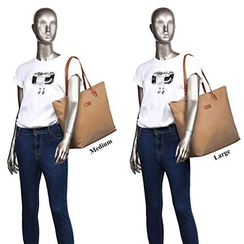 NNEE Water Resistant Light Weight Nylon Tote Bag Handbag - Large Size, Light Brown - Image 5