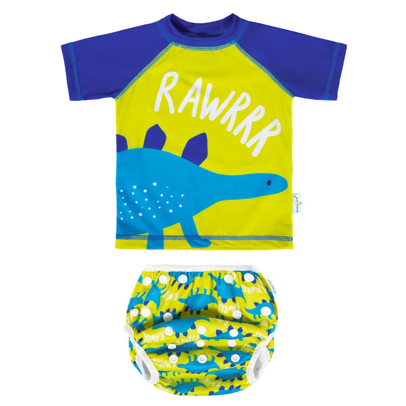 babygoal babygoal Baby Boy Swimsuit 2Piece for 012 Months Infants Bathing Suit Swim Diaper with Top Short Sleeves for Swim Lessons and BeachDinosaur Design 