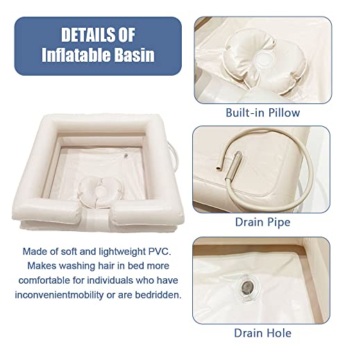 GBH-MED Bedside Inflatable Shampoo Basin Set - Bedridden Hair Washing Bowl System, Hair Shower Bed Bath Supplies for Patient, Disabled, Elderly (Set of 5) - Image 3
