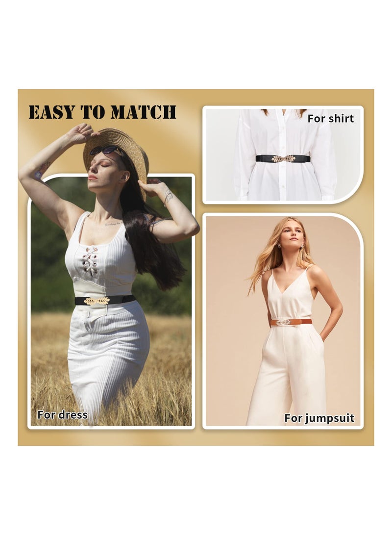 2Pcs Women's Stretch Retro Skinny Belts, Fashionable Thin Waist Belts for Dresses, Jeans, and Shorts, Versatile Decorative Belts with Simple Buckle for Any Occasion - Image 2