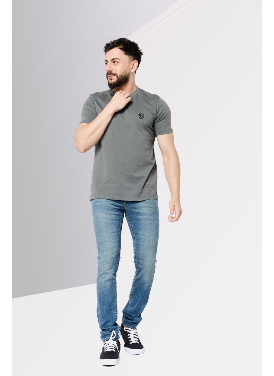 LAMBORGHINI Men Crew Neck Short Sleeves Brand Logo T-Shirt, Grey  - Image 2