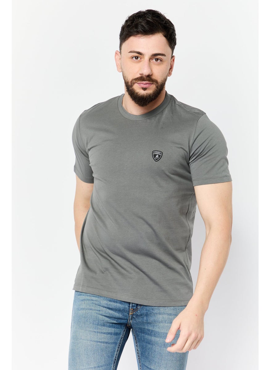 LAMBORGHINI Men Crew Neck Short Sleeves Brand Logo T-Shirt, Grey  - Image 1