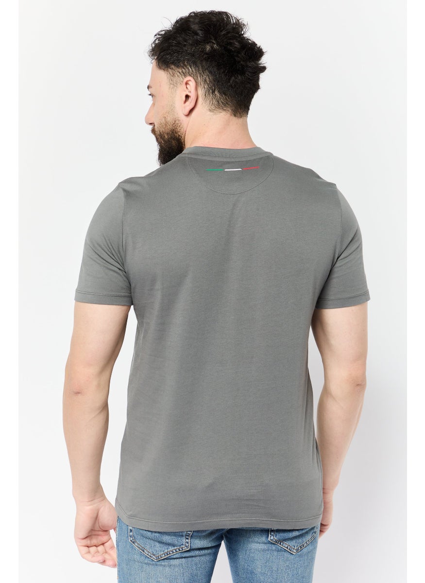 LAMBORGHINI Men Crew Neck Short Sleeves Brand Logo T-Shirt, Grey  - Image 4
