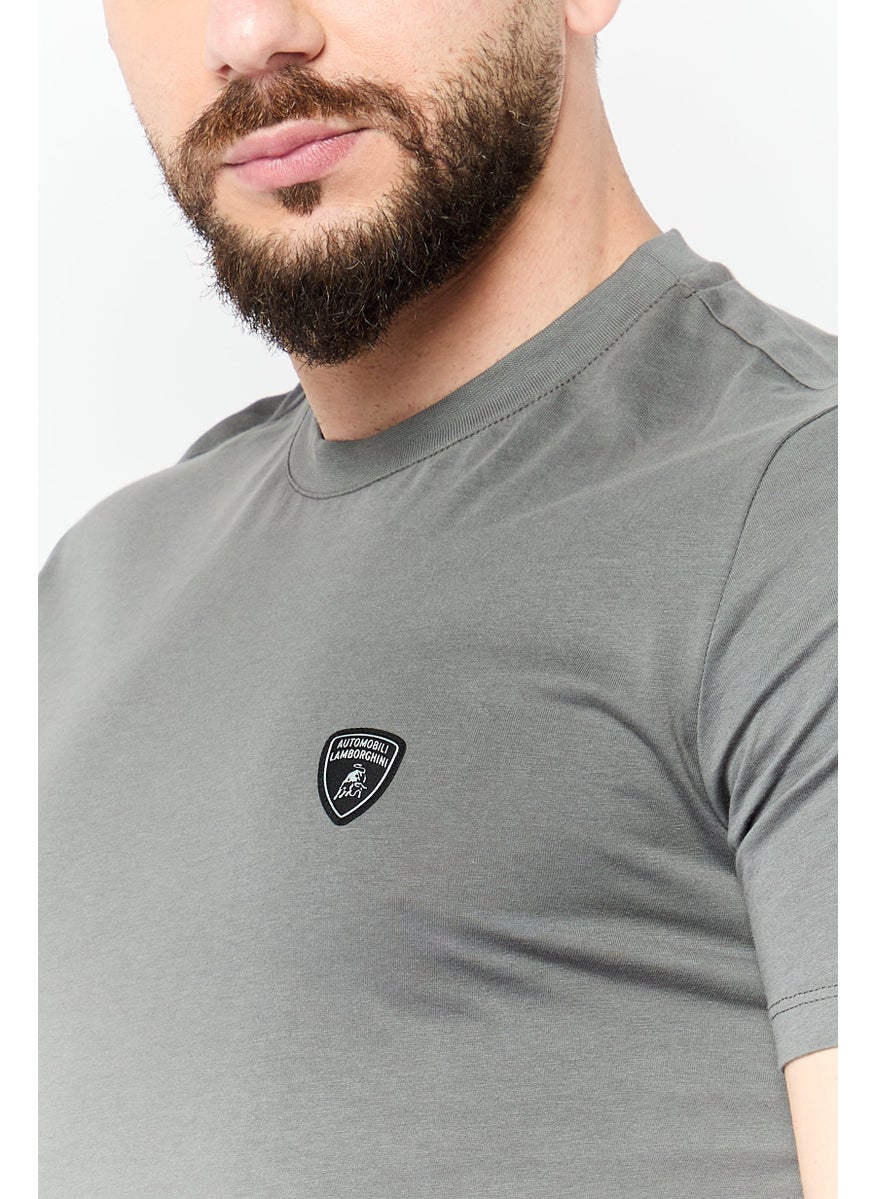 LAMBORGHINI Men Crew Neck Short Sleeves Brand Logo T-Shirt, Grey  - Image 3