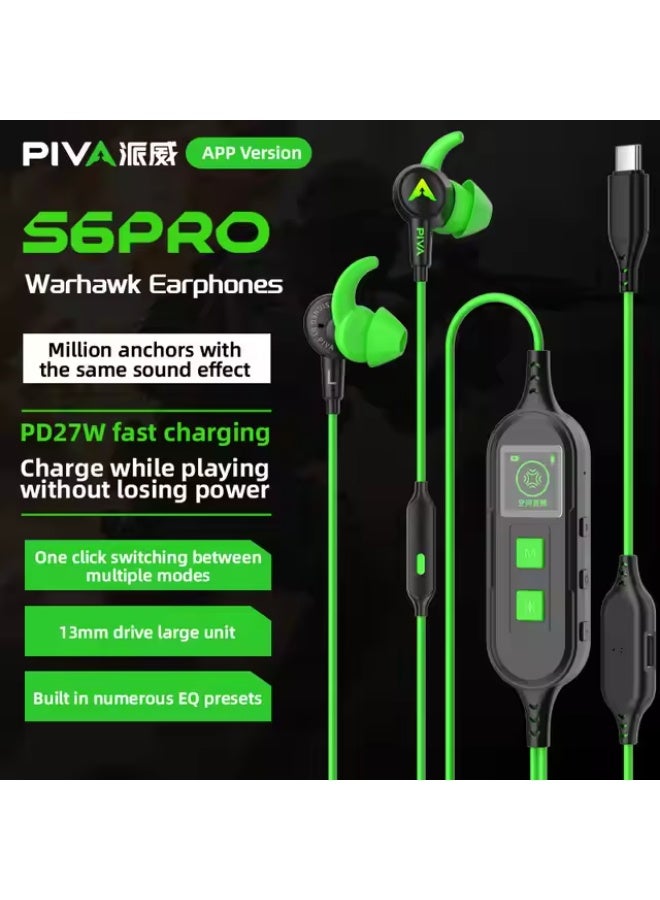 PIVA S6PRO Gaming Earphones With 27 PD Charging Port , APP Control, Built-in Sound Card, 3D Surround Sound, RGB Lighting, For iPhone, Redmagic, Samsung, Mobile, PC, PS5, PS4, Xbox Series X/s, Xbox One, Nintendo Switch - Type C Green - Image 2