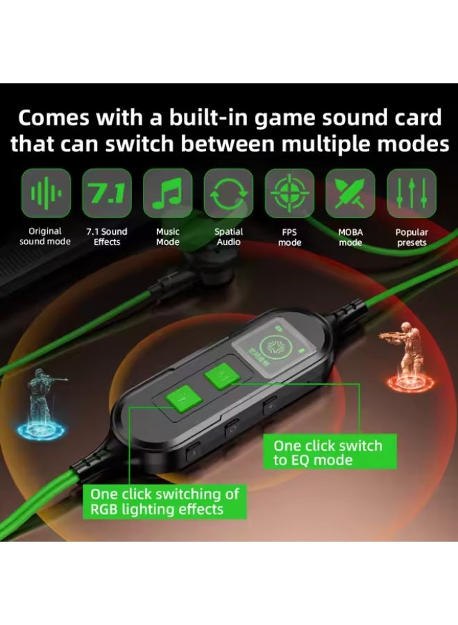 PIVA S6PRO Gaming Earphones With 27 PD Charging Port , APP Control, Built-in Sound Card, 3D Surround Sound, RGB Lighting, For iPhone, Redmagic, Samsung, Mobile, PC, PS5, PS4, Xbox Series X/s, Xbox One, Nintendo Switch - Type C Green - Image 5