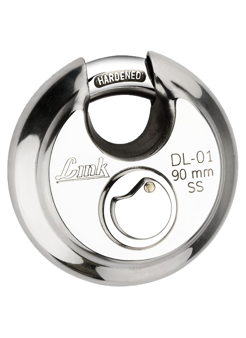 Link Link HiTech 90mm Round Padlock Stainless Steel Body Hardened Shackle 3 Silver Keys with HiTech Nickle Made in India Pack of 2  - Image 2