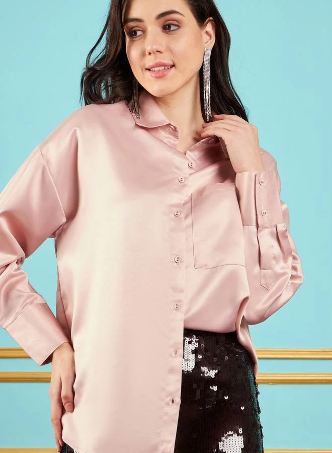 SASSAFRAS Chest Pocket Satin Shirt with Long Sleeves by Styli