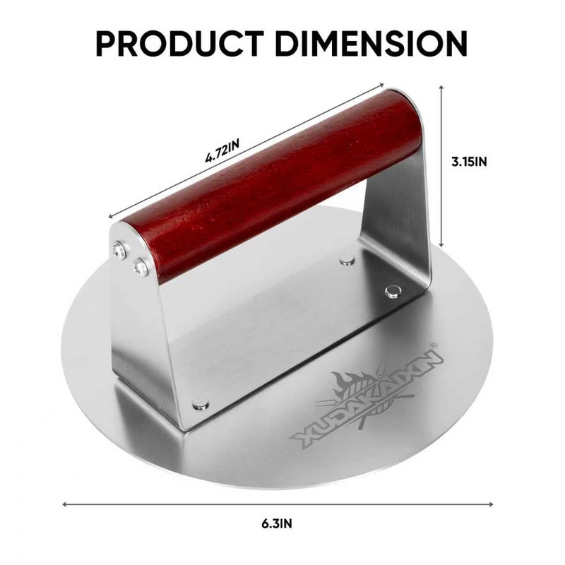 XUDAKAIXIN Stainless Steel Smash Burger Press 6.3",Hamburger Smasher Tool,BBQ Griddle Accessories for Hamburger, Steak, Meat,Perfect for Blackstone, Camp Chef, & Indoor Griddles (Round) - Image 2