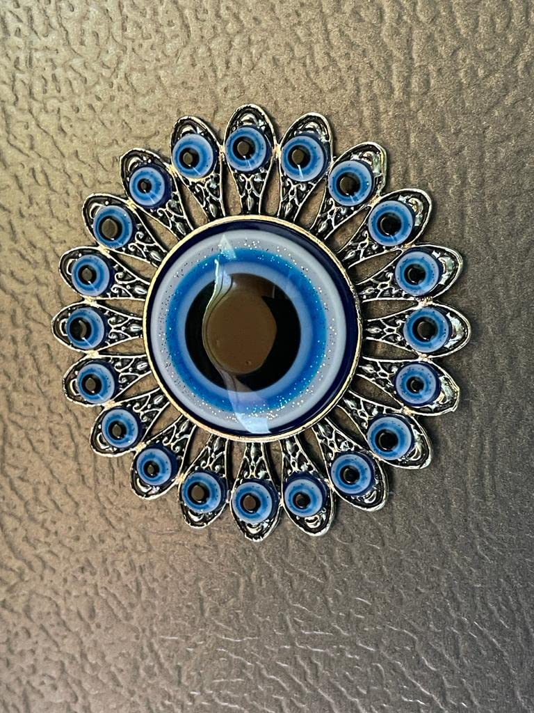 BLUE BEADS Home & Decor Magnets Multi Design Turkish Round Evil Eye Fridge Magnet Refrigerator Sticker Good Luck & Protection Unique Items Home and Office Decorative Car Accessories (Sun Design) - Image 3
