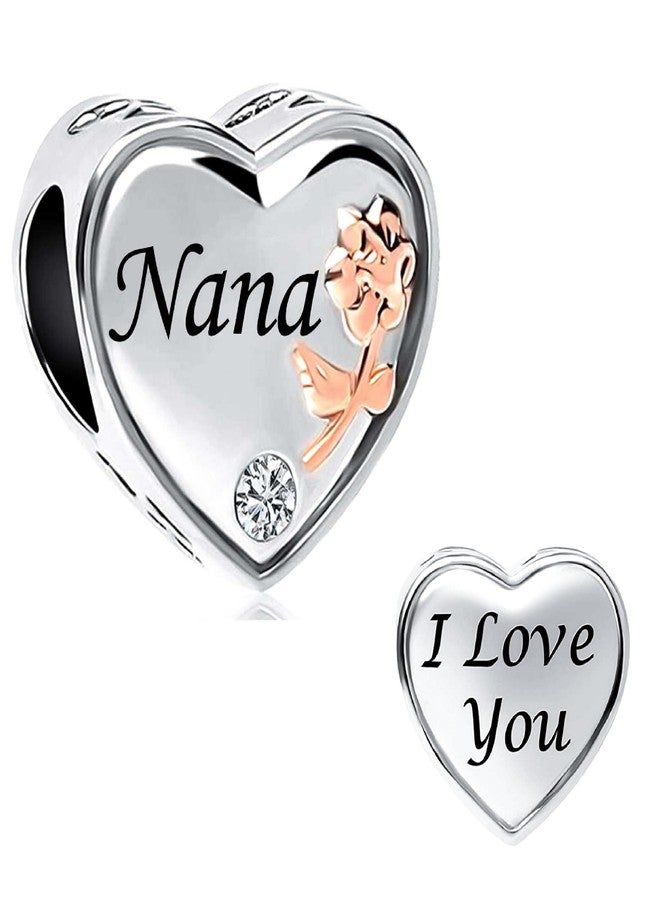 SBI Jewelry I Love You Heart Nana Charm for Pandora Bracelets and Necklace Pendant Dangle Bead Nana Charm for Women Birthday from Granddaughter - Image 1