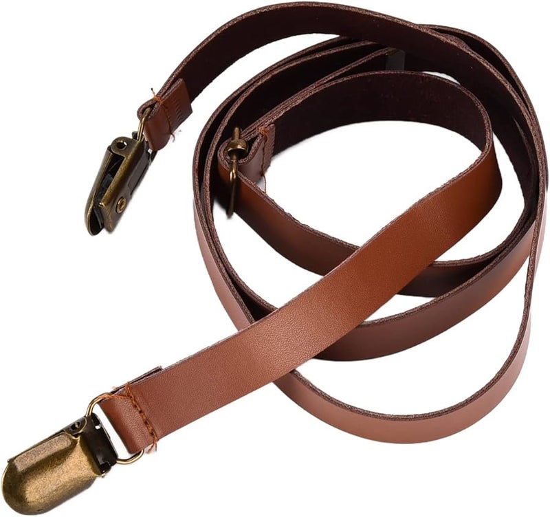 Mens Adjustable Suspenders Cowhide Leather Metal Clips For Formal And Casual Wear - Image 2
