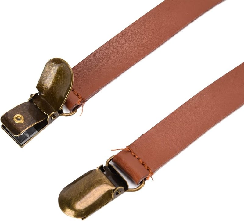 Mens Adjustable Suspenders Cowhide Leather Metal Clips For Formal And Casual Wear - Image 3
