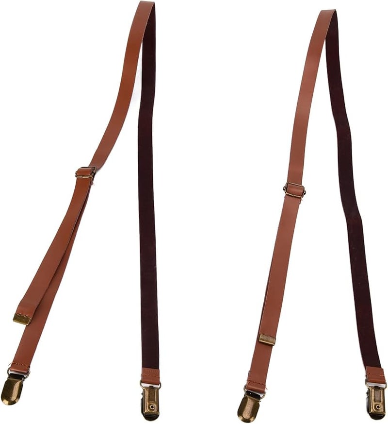 Mens Adjustable Suspenders Cowhide Leather Metal Clips For Formal And Casual Wear - Image 1