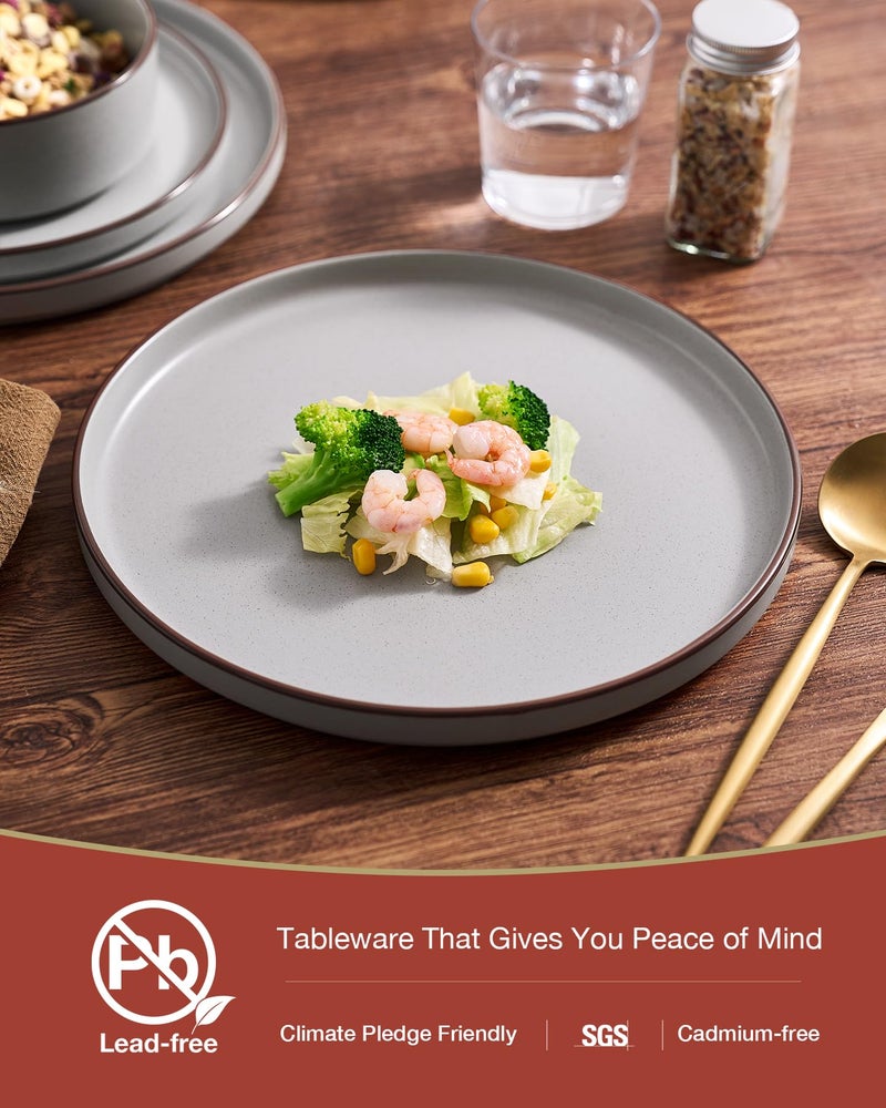 Famiware Nebula Ridge Stoneware Dinnerware Sets, Plates and Bowls Sets for 4, 12 Pieces Dishes Set, Microwave and Dishwasher Safe Kitchen Plates, Light Gray - Image 5
