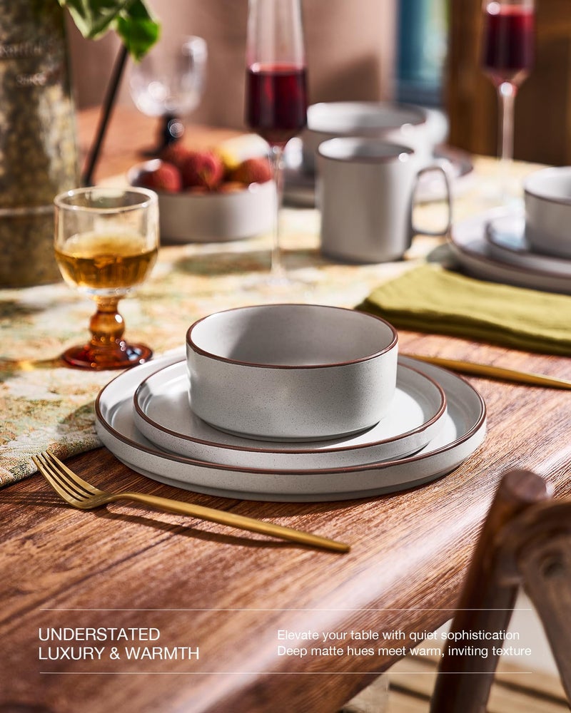 Famiware Nebula Ridge Stoneware Dinnerware Sets, Plates and Bowls Sets for 4, 12 Pieces Dishes Set, Microwave and Dishwasher Safe Kitchen Plates, Light Gray - Image 3
