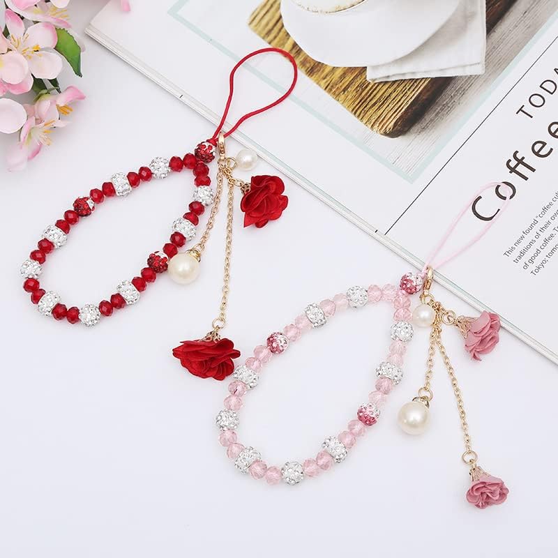 Omorro Cell Phone Straps Phone Chain Strap Crystal Flower Pendant Keychains Beaded Phone Strap Lanyard Beads Chain Anti-Lost and Non-Slip Mobile Phone Strap for Handbag Decoration Accessories Purple - Image 4