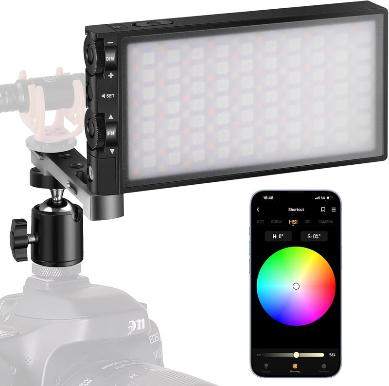 Pixel G1s RGB Video Light with APP Control, 12W 6400mAh 210 Minutes Rechargeable Battery LED Camera Light, 10 Common Lighting Effects, CRI≥97 2500-8500K LED Video Light with Aluminum Alloy Body - Image 1