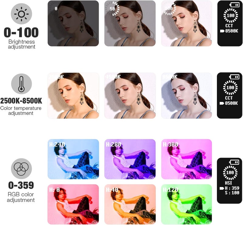 Pixel G1s RGB Video Light with APP Control, 12W 6400mAh 210 Minutes Rechargeable Battery LED Camera Light, 10 Common Lighting Effects, CRI≥97 2500-8500K LED Video Light with Aluminum Alloy Body - Image 5