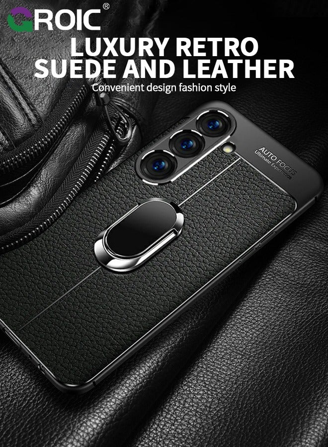 GROIC For Samsung Galaxy S25 Plus Case with Ring and Lanyard, Luxury Ultra Slim Leather Pattern All-inclusive Protection Dermatoglyph Back Cover for Samsung Galaxy S25+, Black - Image 3