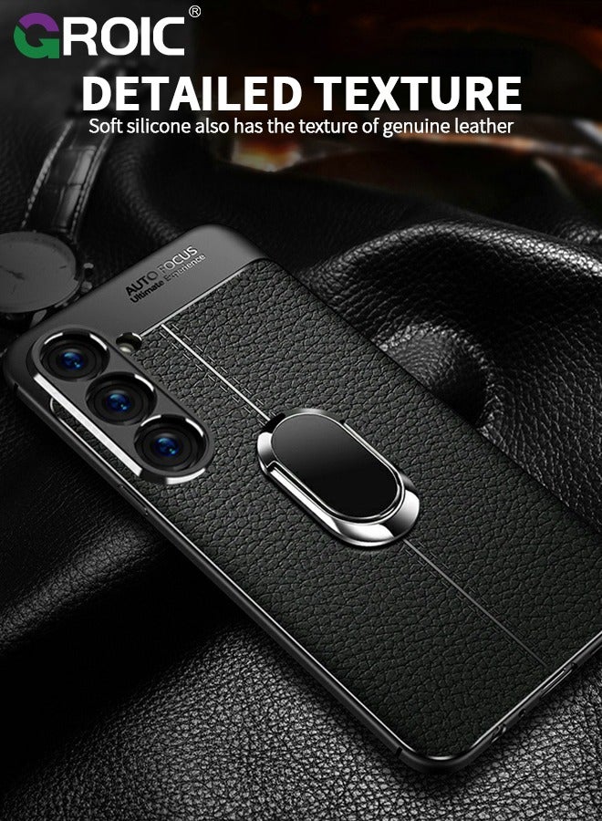 GROIC For Samsung Galaxy S25 Plus Case with Ring and Lanyard, Luxury Ultra Slim Leather Pattern All-inclusive Protection Dermatoglyph Back Cover for Samsung Galaxy S25+, Black - Image 4