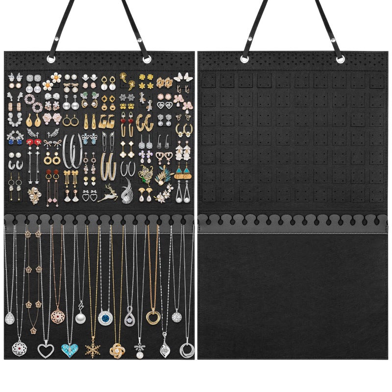 Caffox Hanging Jewelry Holder, Large Earrings Necklaces Organizer Storage for Earrings, Necklaces, Bracelets, Enamel Pins and Ankles, Jewelry Display Storage Hanger for Wall, Closet and Door - Image 1