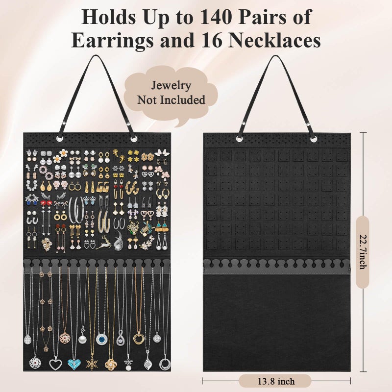Caffox Hanging Jewelry Holder, Large Earrings Necklaces Organizer Storage for Earrings, Necklaces, Bracelets, Enamel Pins and Ankles, Jewelry Display Storage Hanger for Wall, Closet and Door - Image 2