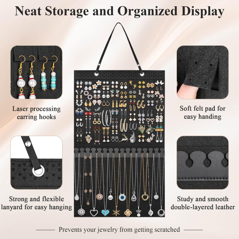 Caffox Hanging Jewelry Holder, Large Earrings Necklaces Organizer Storage for Earrings, Necklaces, Bracelets, Enamel Pins and Ankles, Jewelry Display Storage Hanger for Wall, Closet and Door - Image 4