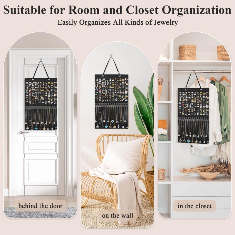 Caffox Hanging Jewelry Holder, Large Earrings Necklaces Organizer Storage for Earrings, Necklaces, Bracelets, Enamel Pins and Ankles, Jewelry Display Storage Hanger for Wall, Closet and Door - Image 5