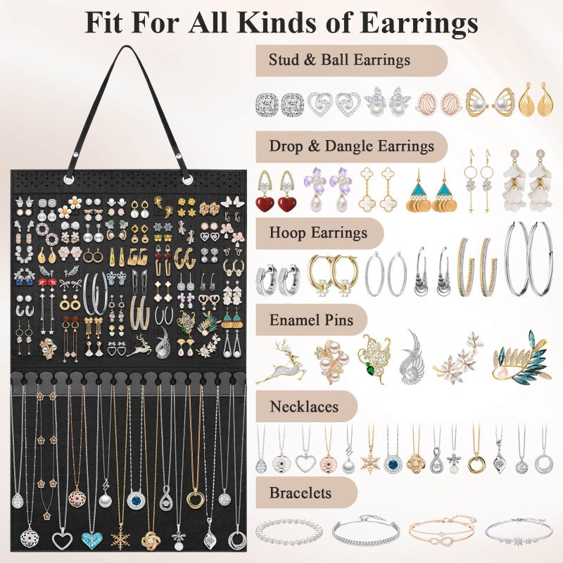 Caffox Hanging Jewelry Holder, Large Earrings Necklaces Organizer Storage for Earrings, Necklaces, Bracelets, Enamel Pins and Ankles, Jewelry Display Storage Hanger for Wall, Closet and Door - Image 3