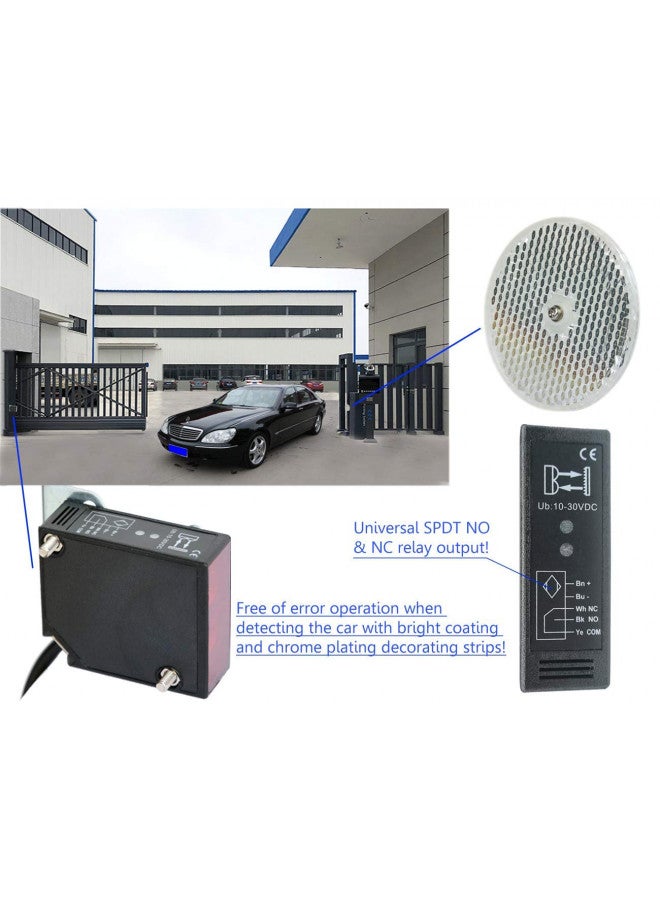 Supreform IP67 Waterproof 40 Feet Range 10-30VDC Retro-Reflective Photoelectric Beam Sensor for Gate Opener, Garage Door Sensor, Driveway Alarm Sensor Switch, Protective Metal Cover Included - Image 1