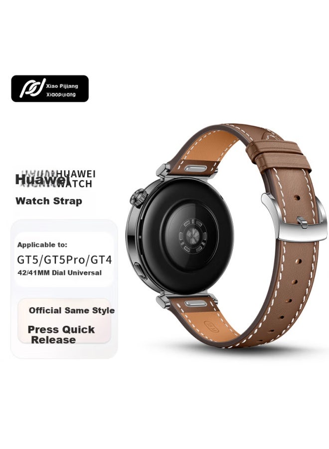 Tinker Xiao Pi Jiang Genuine Leather Watch Strap For Huawei Watch Gt5 Pro, Gt4, Gt5, Quick Release Button Style, Women's Cowhide Leather Watch Strap, 42/41mm Dial Universal Watch Strap, Genuine Leather - Image 1