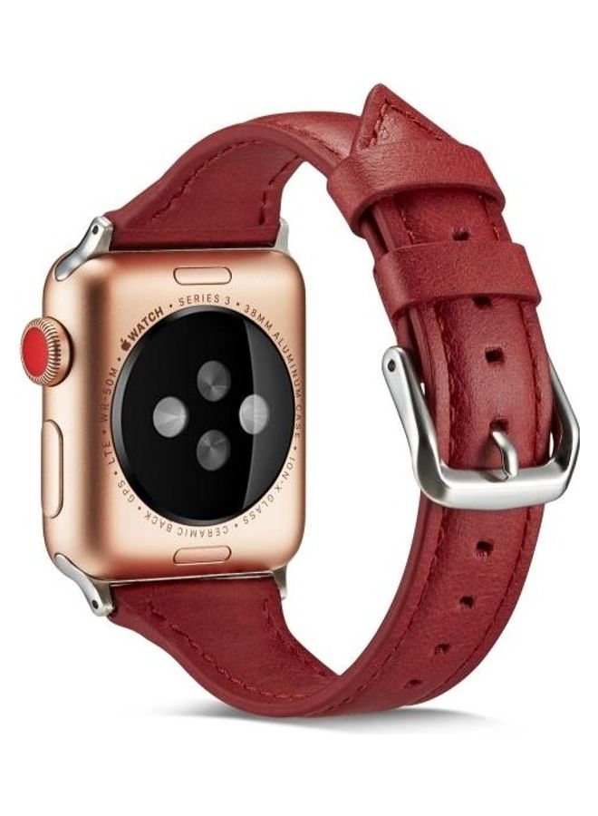 NIBEMINENT Thin Leather Replacement Wrist Strap Watchband For Apple Watch Series 1/2/3/4/5 42-44mm Red - Image 2