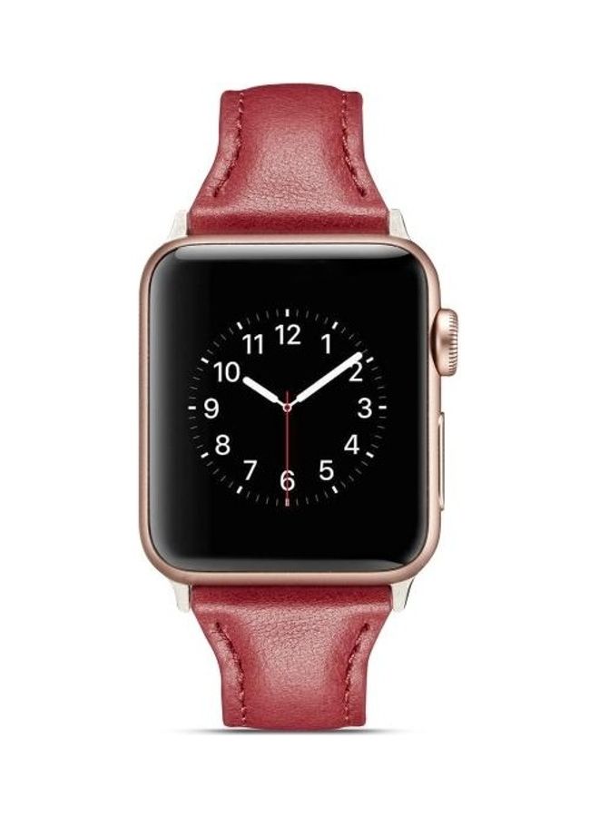 NIBEMINENT Thin Leather Replacement Wrist Strap Watchband For Apple Watch Series 1/2/3/4/5 42-44mm Red - Image 4