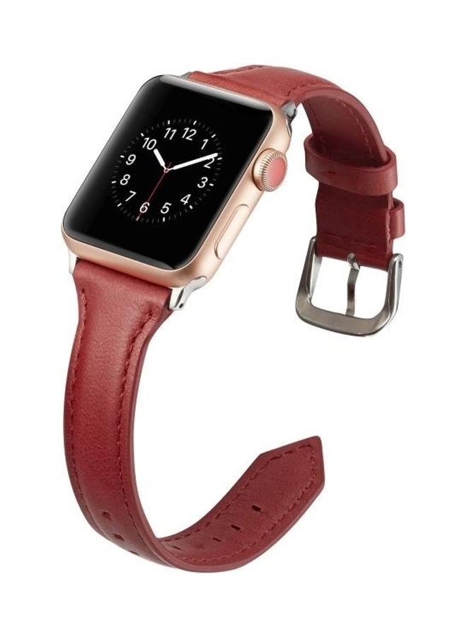 NIBEMINENT Thin Leather Replacement Wrist Strap Watchband For Apple Watch Series 1/2/3/4/5 42-44mm Red - Image 3
