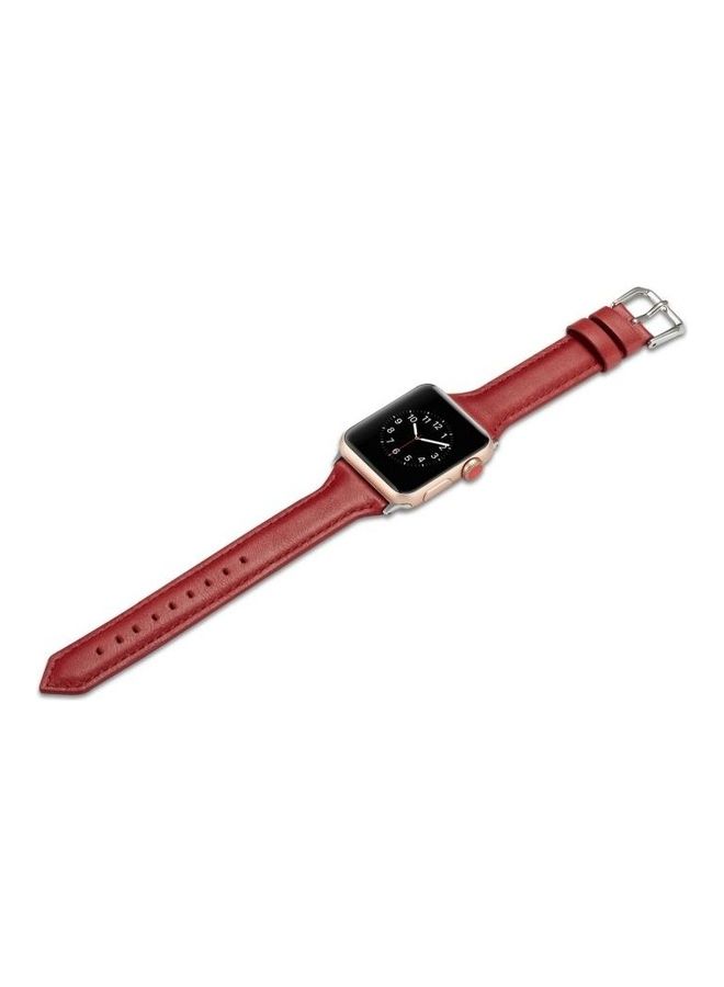 NIBEMINENT Thin Leather Replacement Wrist Strap Watchband For Apple Watch Series 1/2/3/4/5 42-44mm Red - Image 5